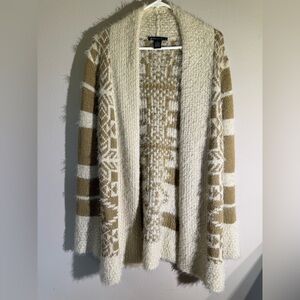 EUC BCBGMaxAzria Camel & Cream Soft Fuzzy Long Open Cardigan Duster, size XL